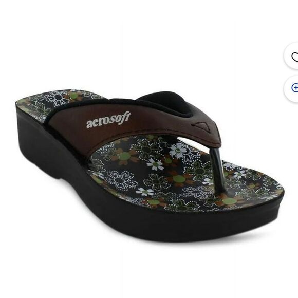 Aerosoft Annette Women's Brown Floral Thong Sandals Size 36/Size 6 - Picture 1 of 13
